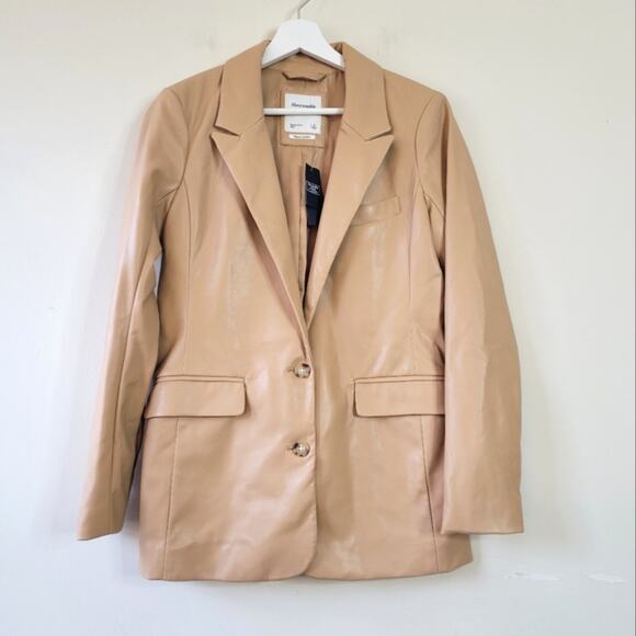 Abercrombie & Fitch Faux Leather Blazer Jacket Camel size Small - Picture 1 of 7